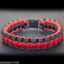 Black & Red Paracord Rope Emergency Survival Bracelet 550 LB Made in USA