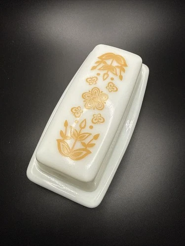 Vintage 1970's Pyrex Milk Glass Butterfly Gold, Butter Dish with Lid