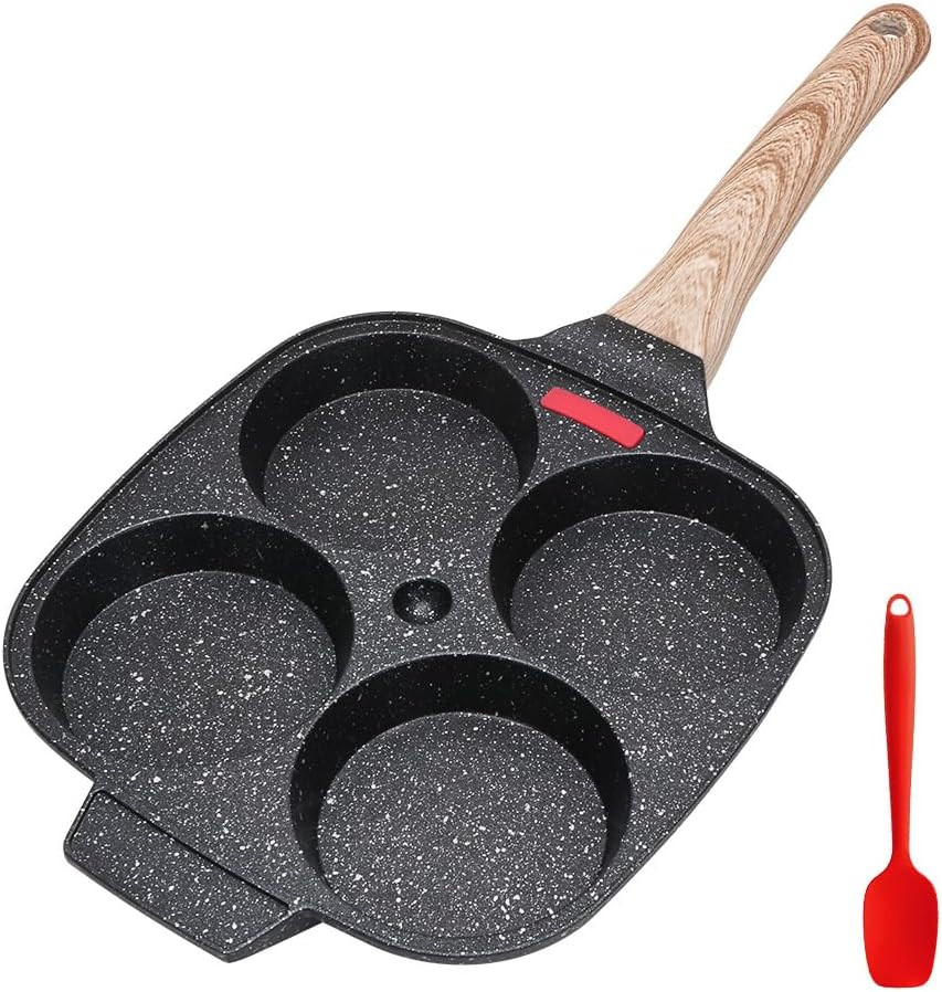 Padella Antiaderente A 4 Fori Per Uova Pancake Manico In Legno