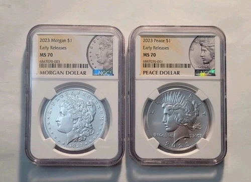 2023 NGC MS 70 Morgan & Peace Silver Dollars  Early Releases 2 Coin Set