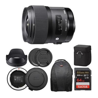 Sigma 35mm f14 DG HSM ART Lens for Nikon with USB Dock and 64GB SD Card Bundle