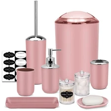Bathroom Accessories Set,Pink Bathroom Set,9 Pieces Bathroom Accessory Set,Tr...