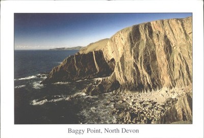 Baggy Point North Devon England Küste Klippen grüner Karton Postkarte