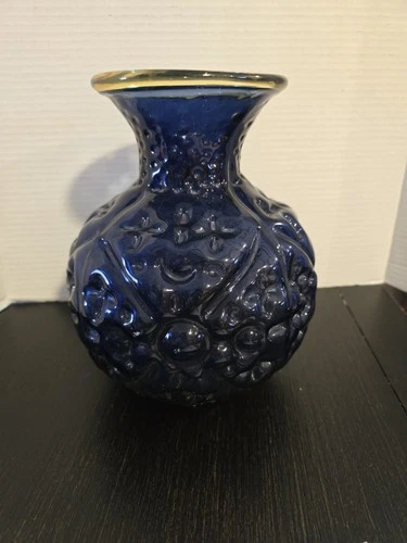 Vintage Blenko #9431 Hank Adams Vase Topez Rim Violet Glass Body