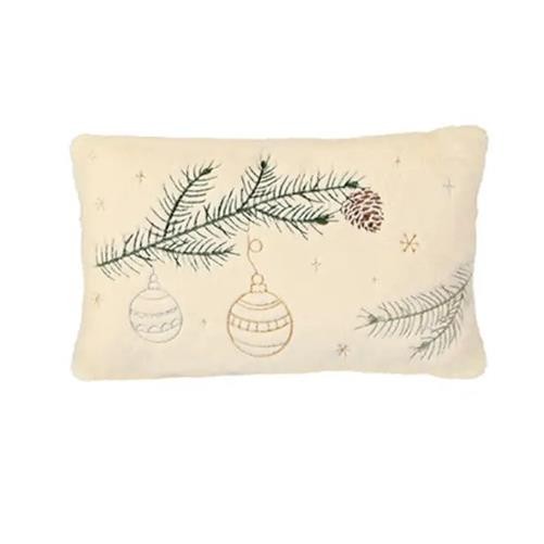 Faux Fur Embroidered Bauble Cushion 30x50cm