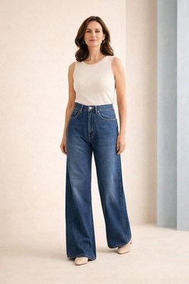 Jeans Damen Palazzo Hohe Taille God Save Denim SELENE-14 Hergestellt in Italien