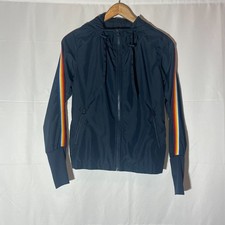 Zyia Active Navy Blue Rainbow Stripe Hooded Lightweight Windbreaker XSmall