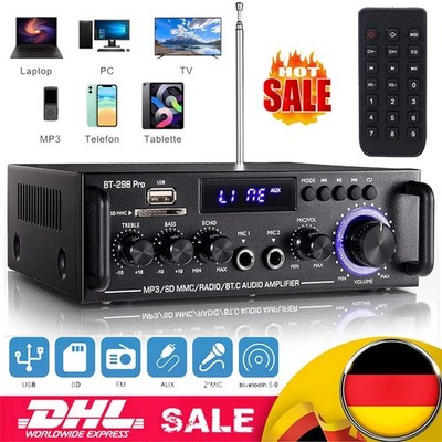 BT-298Pro HiFi Stereo Verstärker Bluetooth FM-Radio Audio Amplifier USB Karaoke