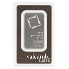 50 gram Palladium Bar - Valcambi Suisse - 999.5 Fine in Sealed Assay
