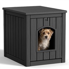Outdoor Indoor Resin Dog House Ventilated Waterproof for Small Medium Dogs Black