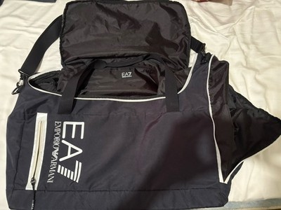 Emporio Armani Gym Bag Dark Blue EA7 Logo Lightly Used White Trim Authentic