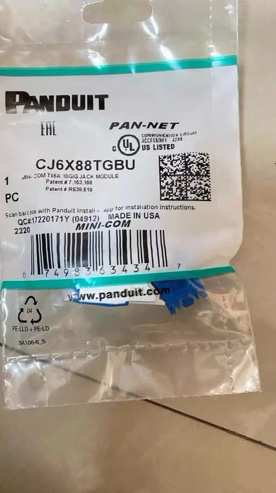 50PCS Brand NEW FOR PANDUIT CJ6X88TGBU Ultra Class 6 10G unshielded module - Image 2 of 3
