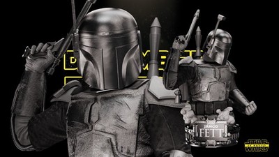 Jangoo Fett Bust 3D Printed star wars six peices GREY - 8in