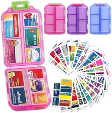 7-Day Pill Organizer with 161 Labels - Travel Daily Medicine Case Mini Storage