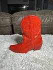 VINTAGE FRANKOMA POTTERY RED/ ORANGE WALL POCKET COWBOY BOOT