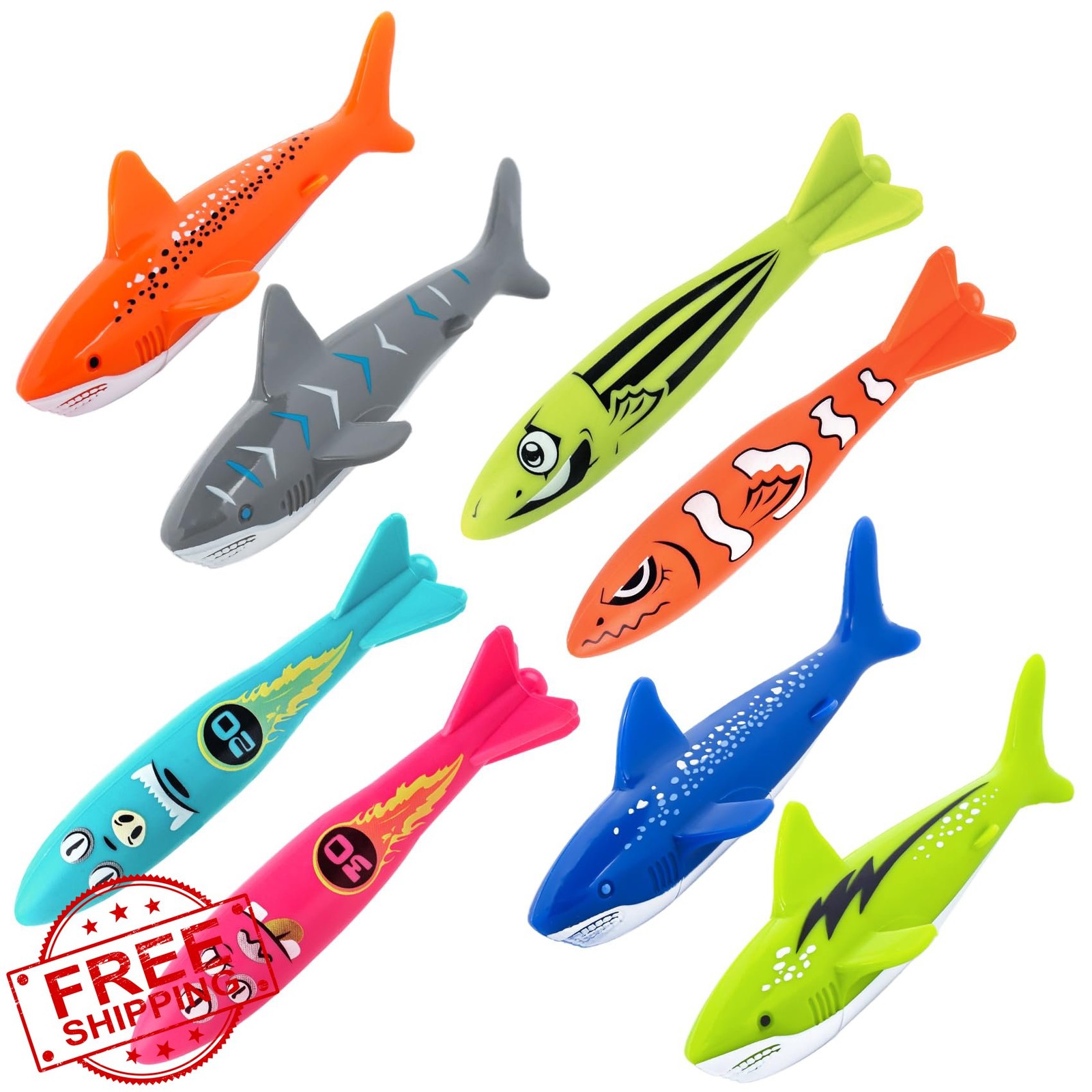 Korlon Pool Diving Toys Set Sharks Torpedo Kids Ages 4-12 Summer Water Games