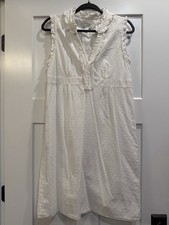 Ann Taylor LOFT White Swiss Dot Ruffle V-Neck Sleeveless Summer Dress Size 10