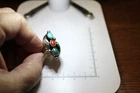 Vintage Sterling Silver Ring Turquoise Malachite Coral Stones Size 4- 5.8 Grams
