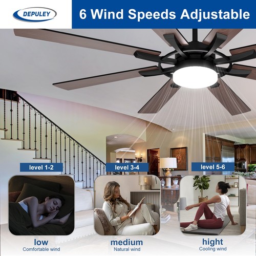 60/72" Ceiling Fan with Lights and Remote APP 8 Blade Indoor&Outdoor Walnut wood - Picture 47 of 49