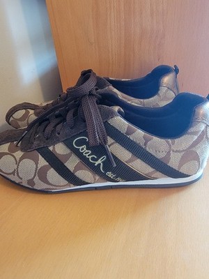 Women's COACH Sneaker Shoes Brown Lace. Signature Logo. Suede/Canvas. Size 6.5M