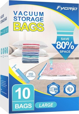 Fygrip 10 Pack Large Vacuum Storage Bags with Hand Pump, Plastic Packaging B...