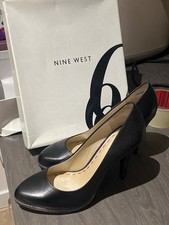 Nine West Rocha, UK size 5 black leather and snakeskin heel court shoes 