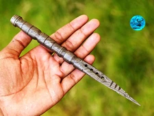 CUSTOM MADE HAND FORGED DAMASCUS STEEL KRIS BLADE TRI EDGE DAGGER KNIFE 2427