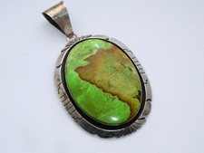 SUPERB VINTAGE LARGE OVERSIZED SILVER NAVAJO GASPEITE PENDANT BY CHARLES JOHNSON