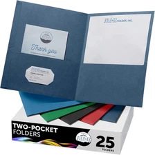 FILE-EZ Two-Pocket Folders, Assorted Colors, 25 Colors 