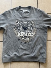 Kenzo Paris Tiger Embroidered Pullover Sweatshirt Grey Tiger Print Size M