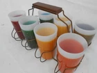 Vintage Fire King MCM Glamalite Tumblers Glitter Rubber Coated Milk Glass
