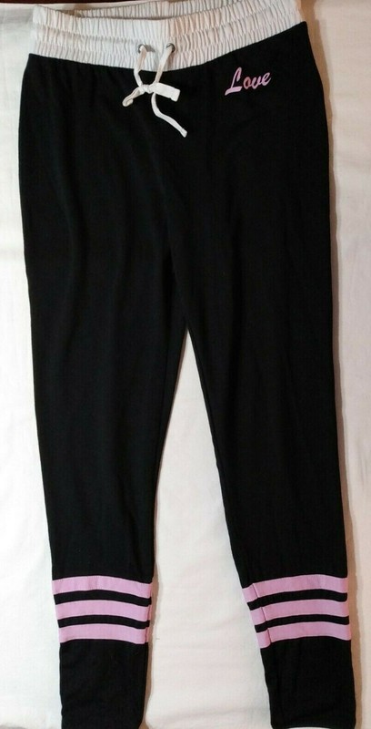 Material Girl Active Women Black Leggings Small Pink Love Elastic Waist 