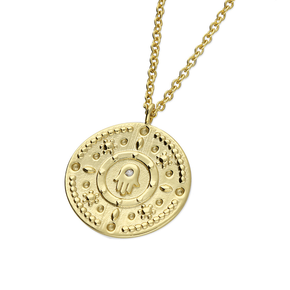 Sólido 925 Plata de Ley 24k Oro Hamsa de la Mano Dios Protección Colgante Collar