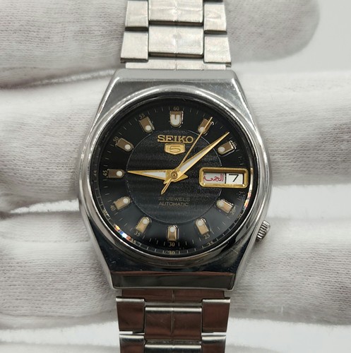 Seiko 5 Men's Vintage Black Dial w/ Arabic & English Day-Date Automatic Watch