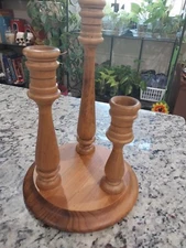 Wooden Vintage Decorative Candelabra 3 Graduated Pillar Candle stick holders