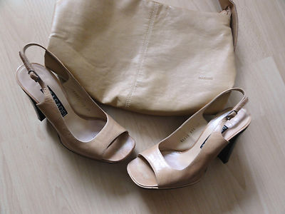 CASADEI Vintage Leder Slingbacks Sandalen Gr. 37 in Beige dazu Nardini Tasche