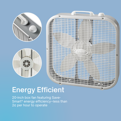 Lasko 20-Inch, 3-Speed Portable Box Fan - White (3733) for sale online |  eBay