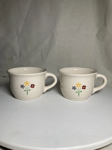 pfaltzgraff coffee mugs signed stamped flowers design vintage