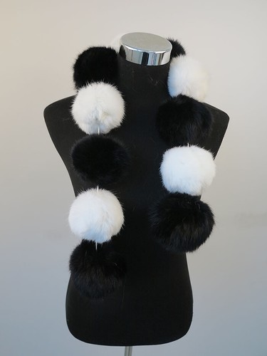 100% real rabbit fur pom poms scarf/neck cape/ wrap 5 color available - Picture 24 of 24
