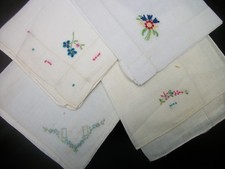 Vintage Embroidery Hankie Flower Emb Handkerchief Lot 4 Floral Hanky Group Z