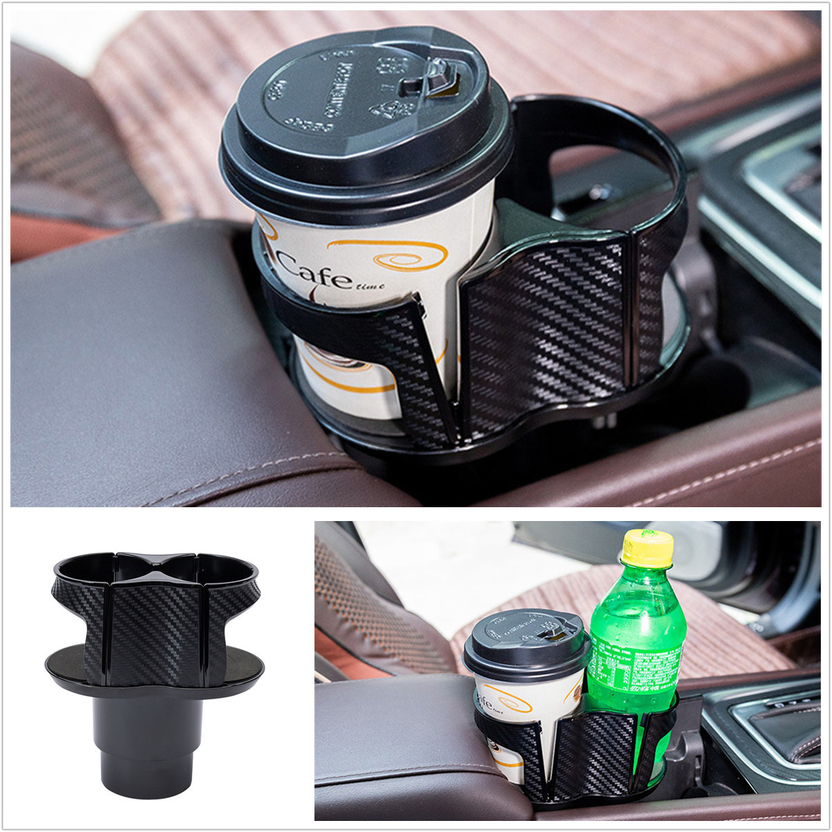 Twin Cup Drinks Bottle Holder For Car Truck Van Centre Console Storage Organiser