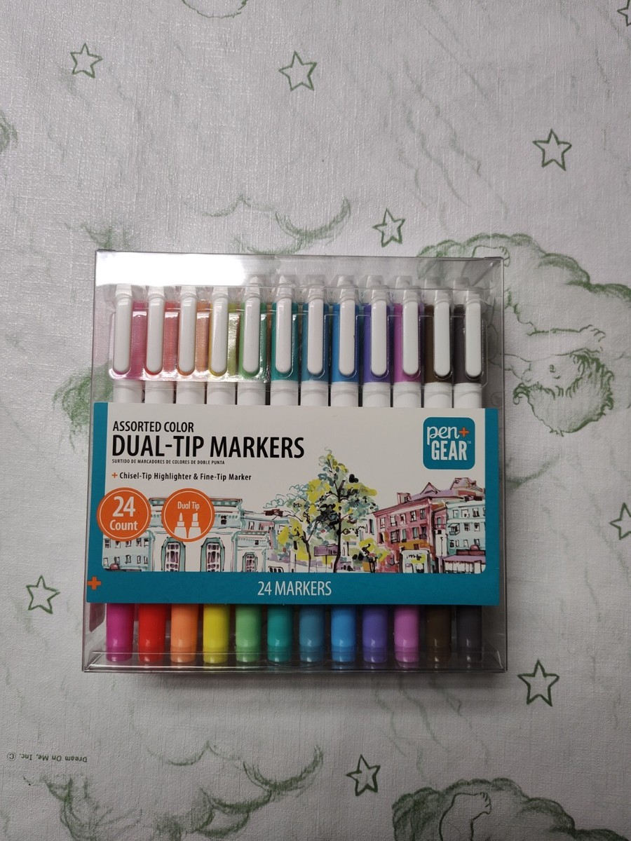 Pen+Gear Fine & Chisel Dual-Tip Markers Retractable Gel Pens, 24