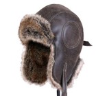 Chapka Aviateur en Cuir Marron avec fausse Fourrure Protection Froid Russe