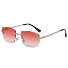 Luxury Rimless Square Sunglasses for Men Women Silver Red Frame Hip Hop Shades