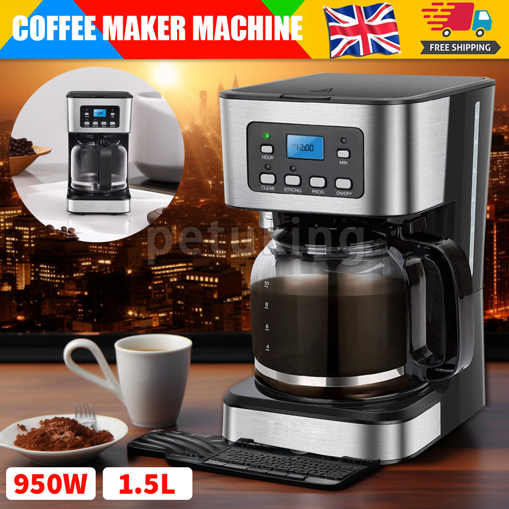 950W Filter Coffee Maker Machine 12 Cup Automatic Setting Digital Timer 1.5L