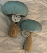 Flora Bunda Set Of 2 Green Velvet Wood Mushroom Retro Shelf Sitters