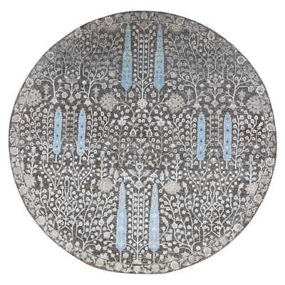 9'1''x9'1'' Brown Cypress Tree Design Silk with Wool Hand Knotted Round Rug R87738