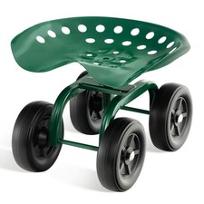 Garden Rolling Workseat with 360°Swivel Seat and Adjustable Height-Green