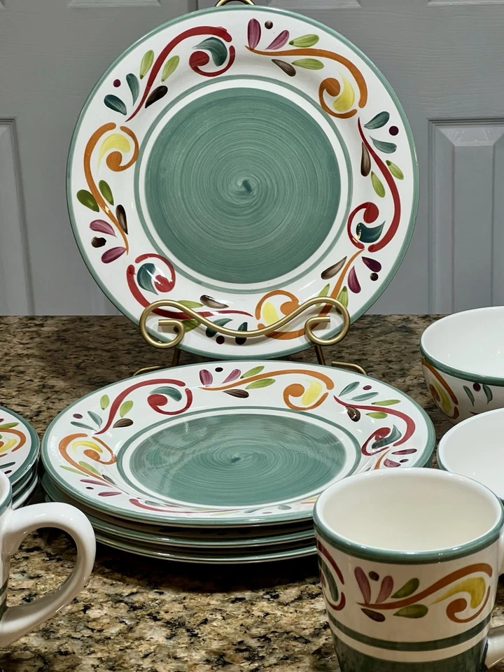 Home By Target 12pc Villa Scroll 4 Dinner & 4 Salad Plates 2 Bowls & 2 Mugs EC - Image 2 of 4