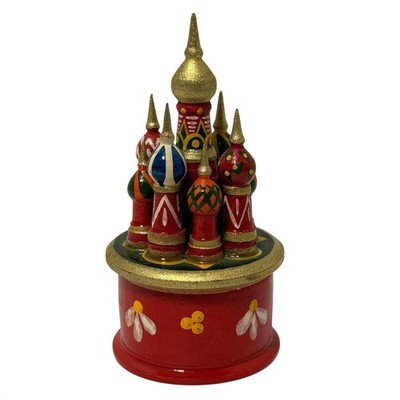 Russian Folk Art Wooden Saint Basil's Cathedral Miniature Hand Painted Red Gold